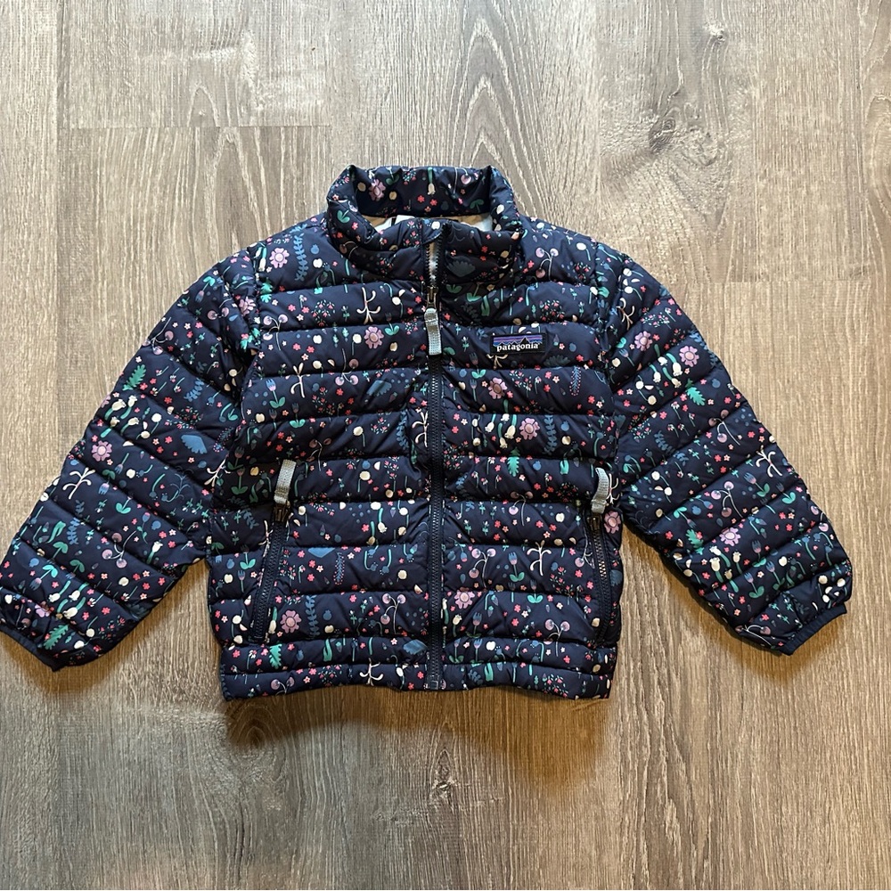 Patagonia Girls 3T Blue Floral Down Sweater Puffer Jacket